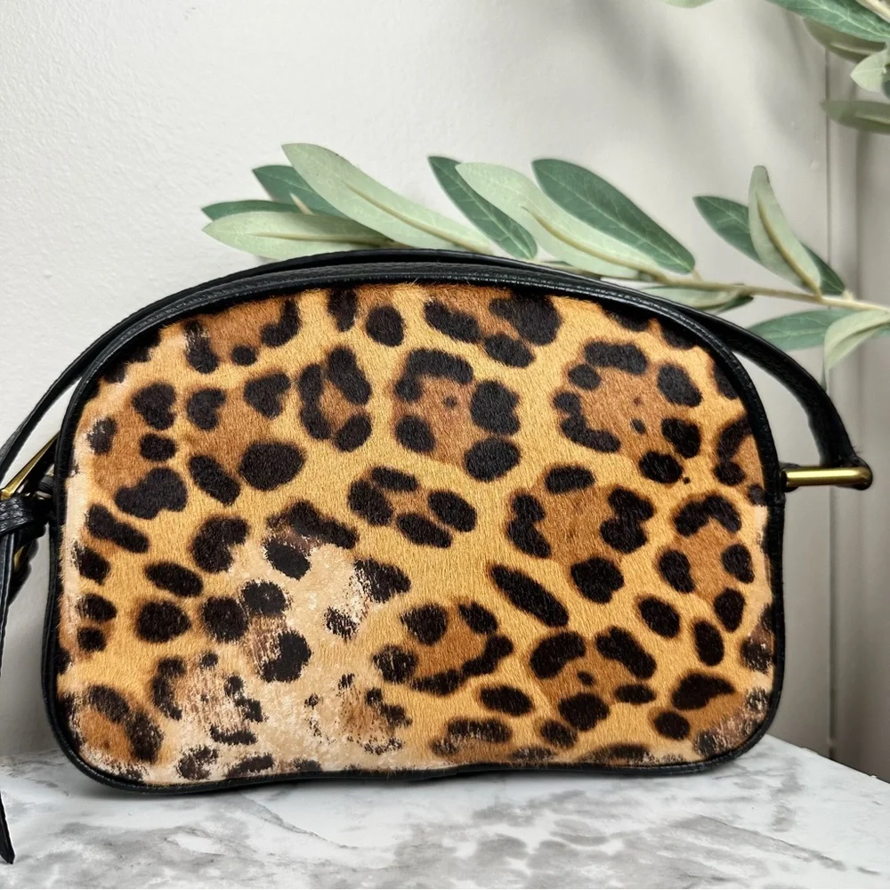 J CREW Devon Camera Leopard Calf Hair Leather Crossbody Bag - Picture 3 of 13